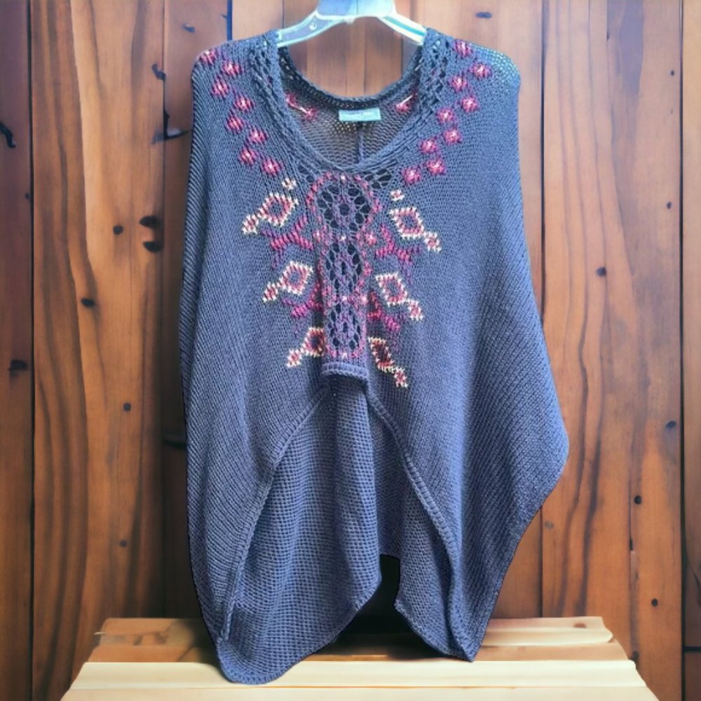 Wooden Ships S/M Paola Buendia Knit Poncho Style Embroidered Sweater